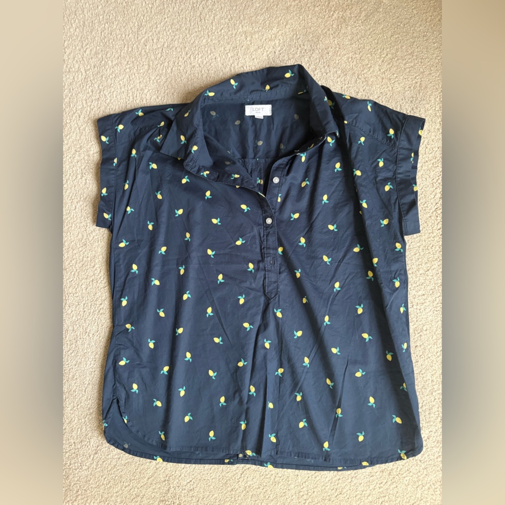 LOFT blue tunic with lemon print